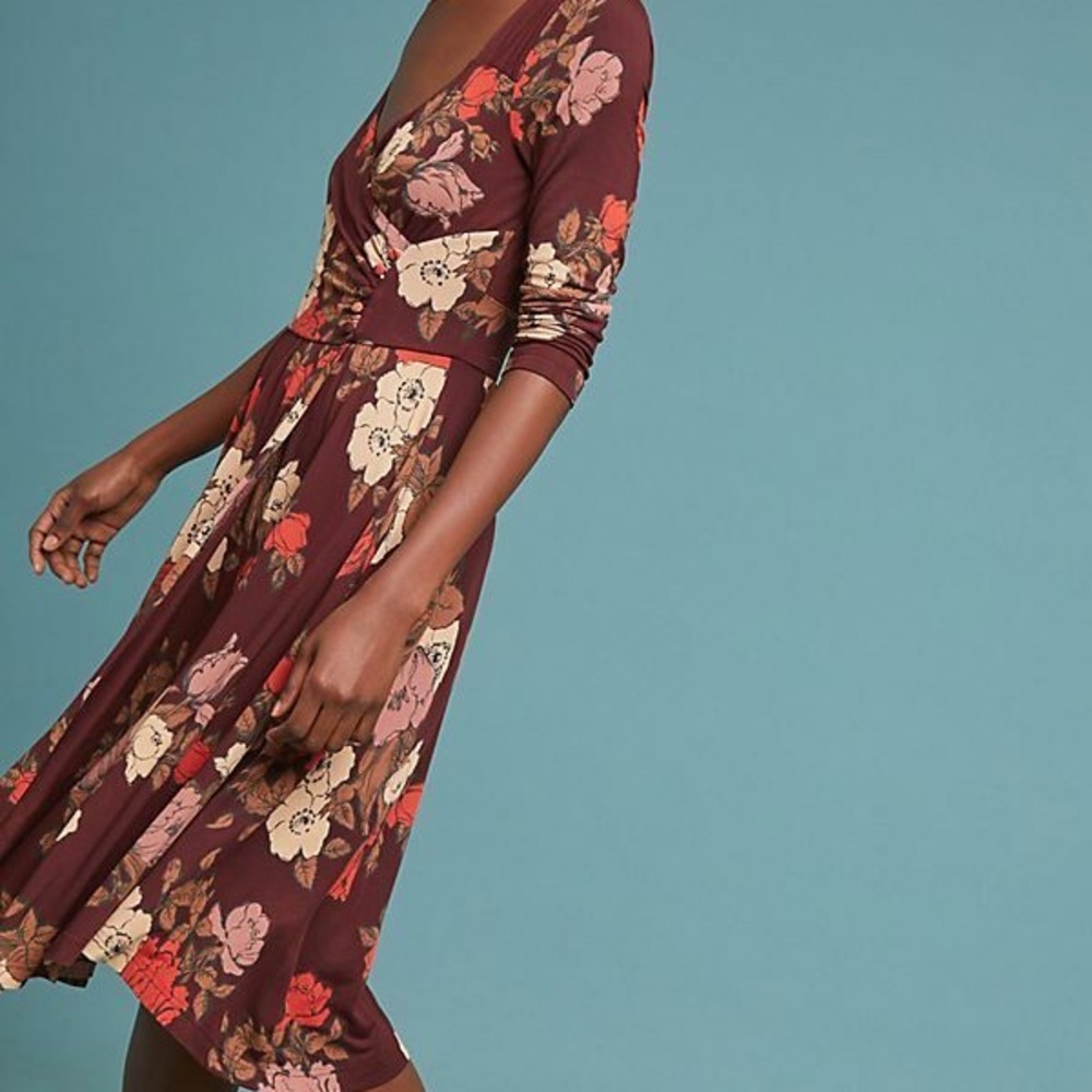 Maeve Burgundy Floral Midi Dress - Picture 2 of 4